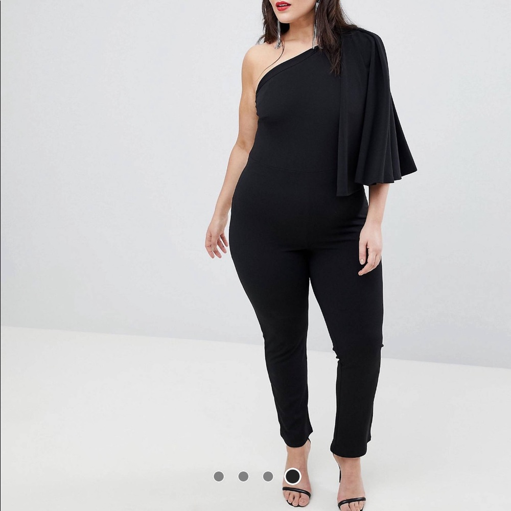 One shoulder cape sleeve jumpsuit